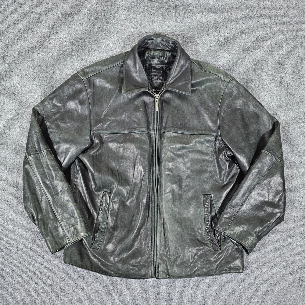 Claiborne Lambskin Leather Jacket Mens Size L Black Full Zip Quilted‎ Lined Flaw